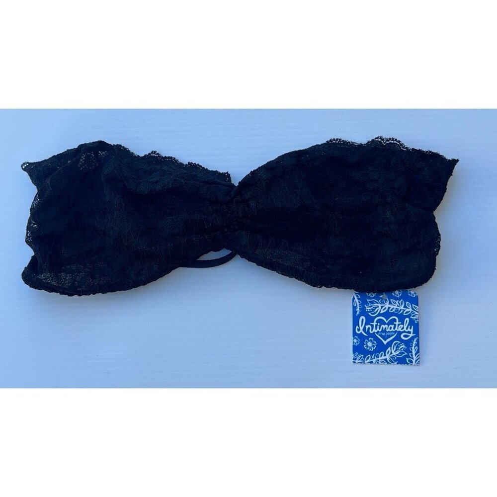 Free People XS Black Lace Strapless Floral Bandeau Bra Wireless Boho Stretch - Picture 1 of 9